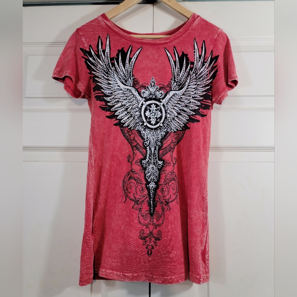 Vocal Embellished Bling T-shirt with Wings Size M